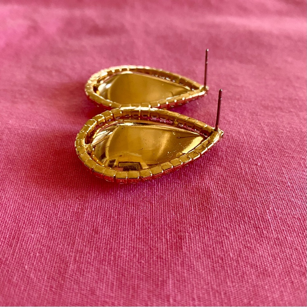 Natasha Couture Gold Hazel Teardrop Earring Studs Rhinestone Encrusted Outline - Picture 6 of 7